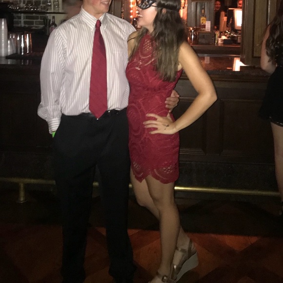 Red Lacey Party Mini Bodycon Dress - Picture 3 of 7